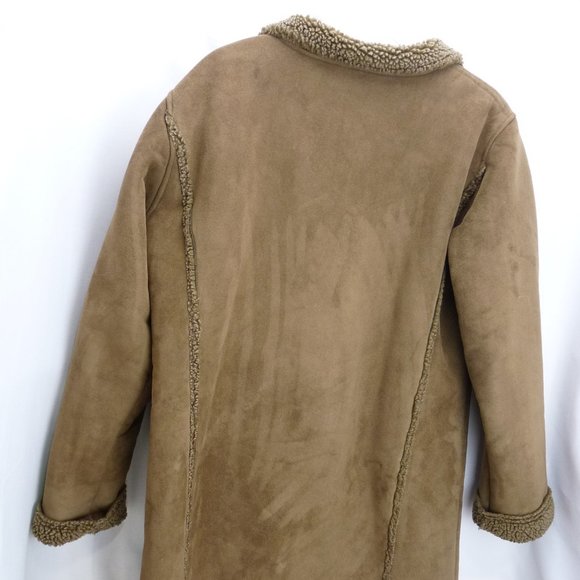 LL Bean Womens Jacket Coat Faux Suede Sherpa Lined Brown Pockets Warm Medium - Picture 6 of 13